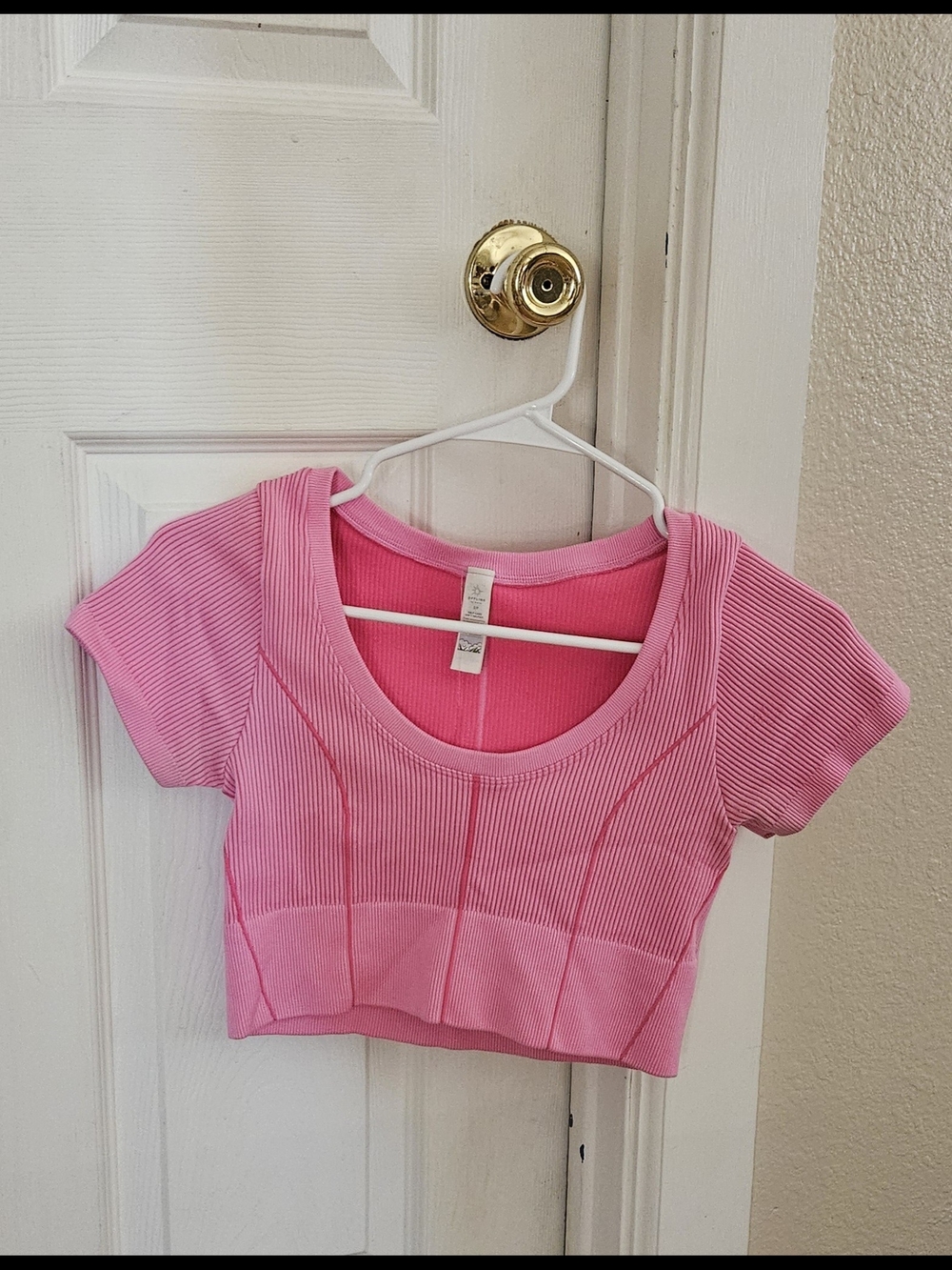 aerie Pink Ribbed Scoop-Neck Crop Top - Small
